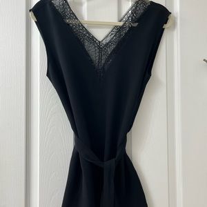 Theory Black Sleeveless V-Neck Top with Lace